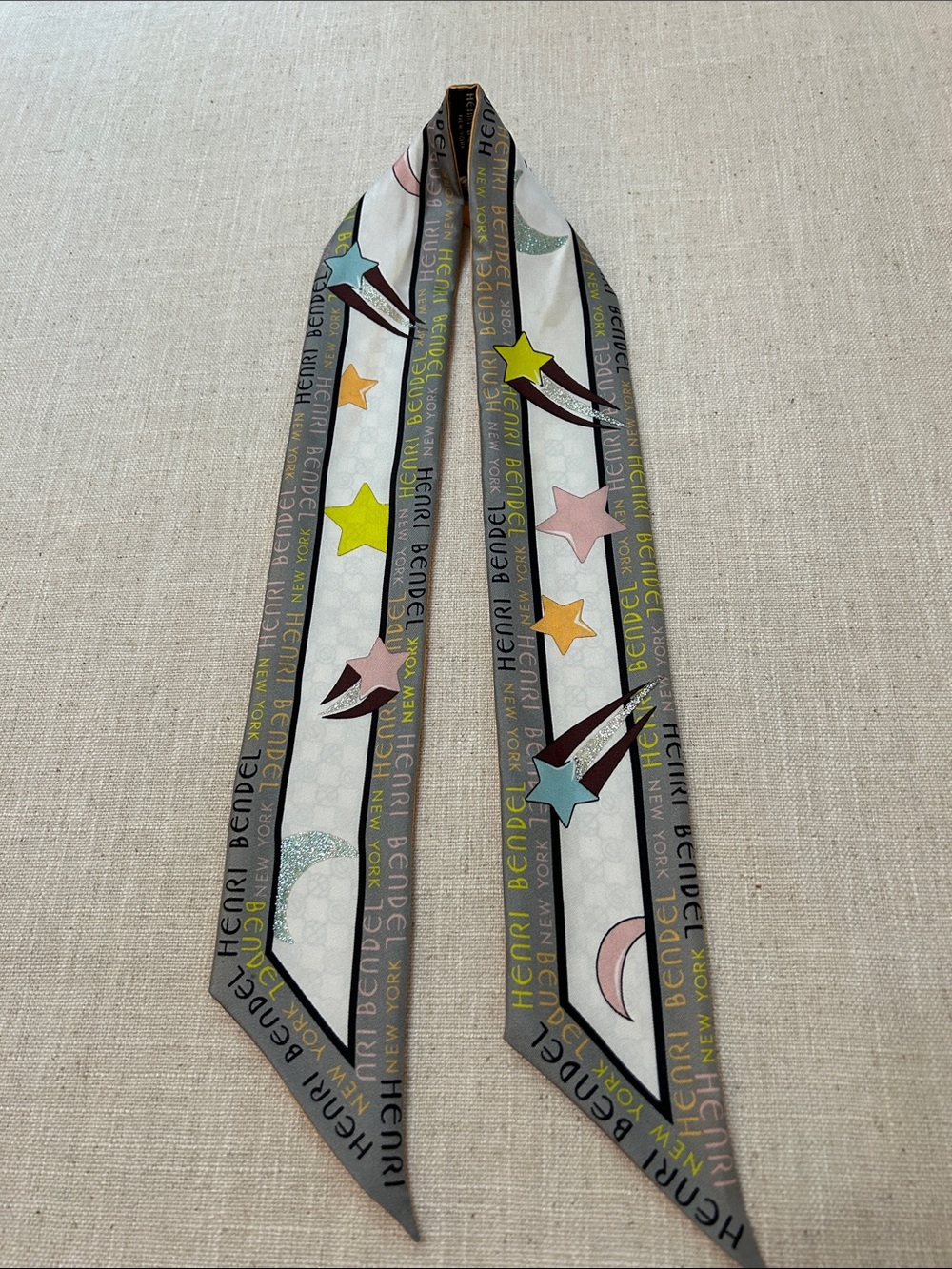 Henri Bendel Silk Celestial Mini Scarf Whimsy Designer Shooting Stars and Moon - Picture 8 of 8